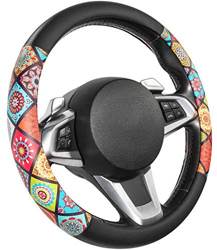 SEG Direct Mandala Lenkradbezug Auto Lenkradhülle Lenkrad Abdeckung aus Mikrofaser Leder für Frauen Mädchen, 37-39cm