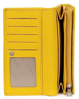 Hexagona - Portefeuille 1 volet - Compatible Cartes de crédit, CNI et permis de Conduire - pour Femme - Collection Confort - Jaune - en Cuir