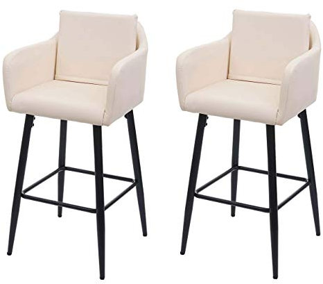 2er-Set Barhocker HWC-H93, Barstuhl Tresenhocker, Fußablage Metall - Kunstleder Creme-beige