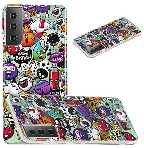 DasKAn Kompatibel mit Samsung Galaxy S21 5G Leuchtend Silikon Hülle, Licht im Dunkeln Fluoreszierend Bunt Muster Stoßfest Fallschutz Ultra Dünn Flexibel TPU Schutzhülle, Graffiti