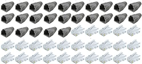 rhinocables RJ45 Cat5e Ends & Boots Crimp Plug End for NETWORK Cable make your own ethernet lead Boots & Ends 50 Pack (25 of each)