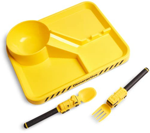 Dinneractive Essgeschirr für Kinder - 3 Stk Feuerwehrgeschirr - Feuerwehrauto Utensilien - Teller für Kleinkinder - Babygeschirr