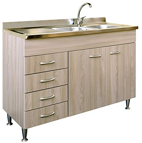 Yellowshop | Mobile sottolavello cm 120 con cassettiera completo di lavello inox serie Basic colore Olmo (Versione Sx)