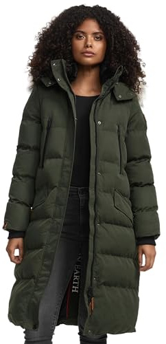 MARIKOO lange Damen Winterjacke warmer Parka gesteppt mit Kapuze B890