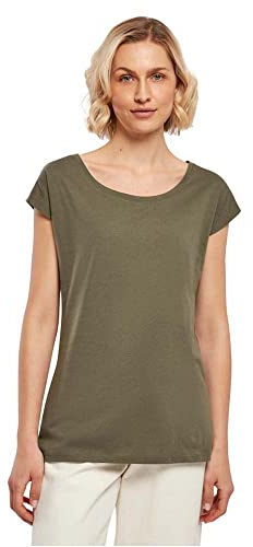 Build Your Brand Damen T-Shirt Ladies Wide Neck Tee, Farbe Olive, Größe S
