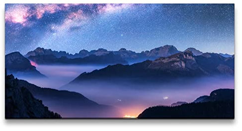 Paul Sinus Leinwandbild 120x60cm Berge Sterne Sternenhimmel Milchstraße Astrofotografie