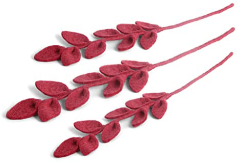 Gry & SIF künstliche Laubzweige, Flexibler Stiel, Dekozweig aus Filz, künstliche Pflanze, Blumenstrauß binden, Hochzeiten, DIY-Projekte, Handmade, Fairtrade I 30 cm, 3X Weinrot