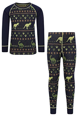 Mountain Warehouse Jacquard Kids Unisex Merino Base Layer Set - Quick Wicking, Quick Drying, Boys & Girls, Baselayer - Best for Camping, Outdoors, Travelling Navy 9-10y