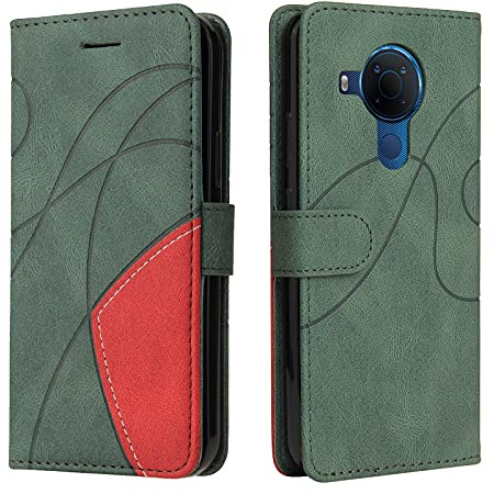 Fatcatparadise Coque pour Nokia 3.4/5.4, Etui en Cuir PU Portefeuille Housse Fermeture Magnétique und Flip Protection Case avec Antichoc TPU, Etui à Rabat, Fentes pour Cartes (Vert)