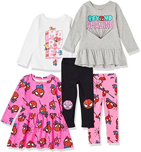 Amazon Essentials Disney | Marvel | Star Wars | Frozen | Princess Mädchen Outfit-Sets zum Kombinieren, 5er-Pack, Marvel Spider-Man, 9 Jahre