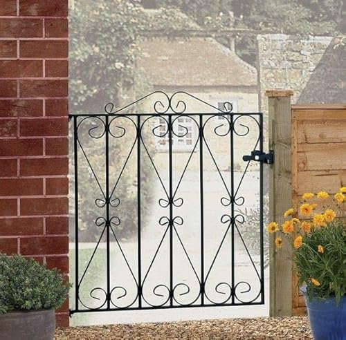 Cannock Gates Regent Scroll Low Single Gate - Solid Steel - Fits Gap of 991 mm x 914 mm High - Electro Galvanised/Black Powder Coated