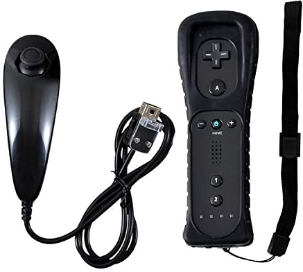 Lyyes Mando a distancia para Wii, Wii y Nunchuck con funda de silicona y correa para Wii y Wii U (negro)