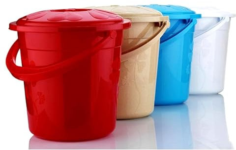 Best House 20 LT Plastic Water Bucket with Lid Handle, Water Bucket Bin Container - Pack of 2, Grey