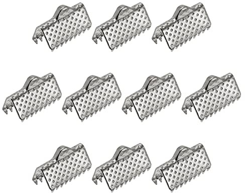sourcing map 300 Stück Band Crimp Klemme Enden 10mm Lesezeichen Schnur Ende Verschlüsse für DIY Basteln Silber Weiß