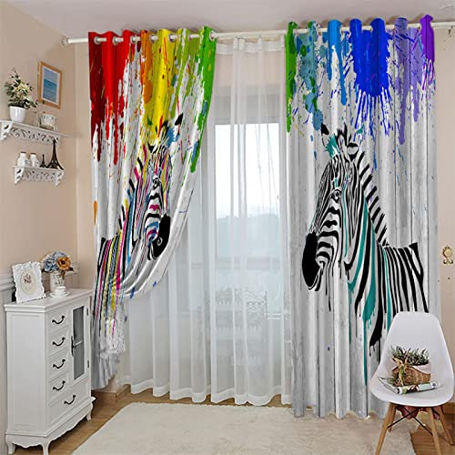 TFLABS Fenster Vorhang Schlaufen-Vorhang 2 Stück x 140 B x 175cm H Gemalt & Zebra Dekorative Gardine Schlaufenschal Fenster-Schal
