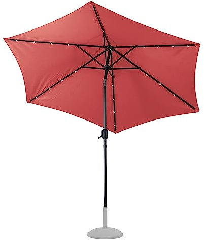DEMA Alu Sonnenschirm Gartenschirm Schirm Ø 2,7 m 270 cm mit Beleuchtung Solar/LED 24 Lämpchen rot
