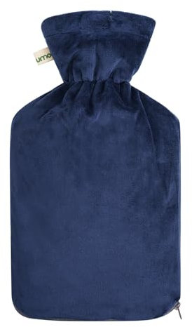 Premium Wärmflasche 2 Liter mit hochwertigem Supersoft Korean Fleece Bezug mit Reißverschluss und extra Fütterung - (Dunkelblau)