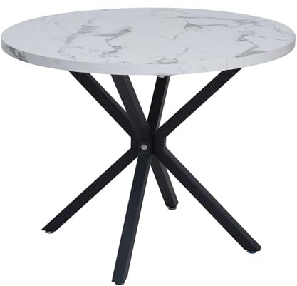 BenyLed Table Ronde avec Pieds Robustes en Forme de X, 100cm*100cm*76.5cm pour Cuisine, Petit Espace, Appartement (Plateau Blanc+Pieds Noirs)