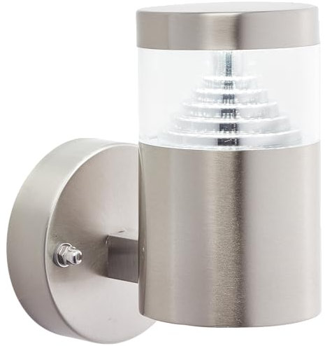 Lightbox stehende LED Außen Wandlampe - 15 x 13 cm, Ø 8 cm - moderne Outdoor Wandleuchte - 4 W, 460 lm, 6500 K - spritzwassergeschützt (IP44) - aus Edelstahl/Kunststoff - in Edelstahl