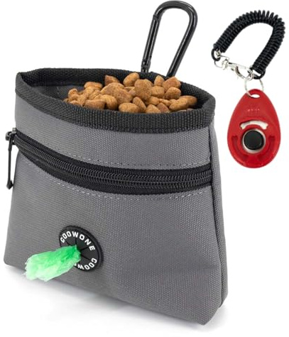 COOWONE Dog Treat Pouch with Pet Training Clicker, Detachable Dog Puppy Training Treat Bag, 900D Oxford Cloth Magnetic Closure Small Dog Poop Bag Holder for Travel or Outdoor Use