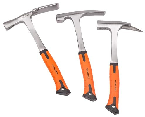 MIVOS Hämmer-Set 3-tlg - Latthammer - Maurerhammer - Ziegelhammer - 600 g Kopfgewicht - Ganzstahl Geschmiedet - Stahlhammer mit Anti-Vibration Griff - Zimmermannhammer - Werkstatthammer