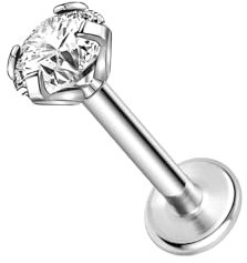 ZS ASTM F136 Titan-Piercing-Schmuck für Conch, Tragus, Helix, Lippe, Labret, Ohrläppchen, hypoallergen, Innengewinde, flache Rückseite, 8 mm, Kristall Diamant Edelstein, Zirkonia