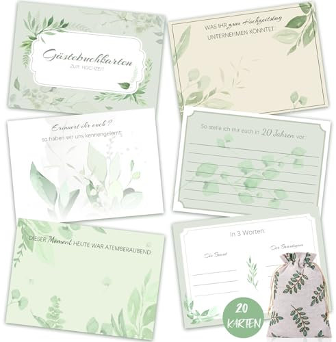 HOWAF 20 Gästebuch Karten für Hochzeit, Gästekarten Hochzeit Hochzeitsspiel, Karte Hochzeit Gästebuch Hochzeit mit Fragen, als Alternative zum Gästebuch, Süßes Hochzeitsgeschenk, 10,5cm x 7,5 cm