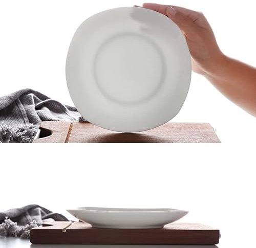 RUNZE765Z Platos Llanos Plato Cuadrado Blanco de 8 Pulgadas, Plato de Porcelana for Dulces, Plato esmaltado for Pastel, Plato de Cena Platos Llanos