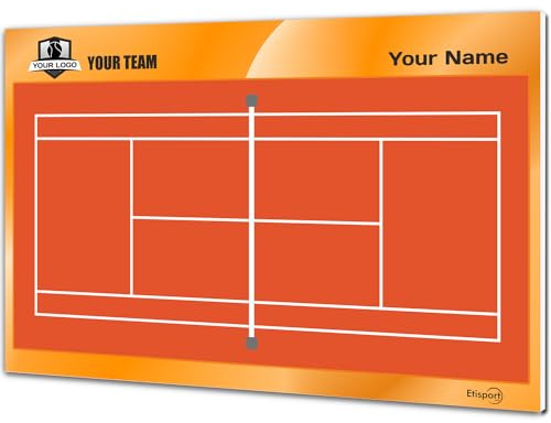ETISPORT Taktisches Tennisbrett - Sandplatz. Doppelseitig, geeignet für trocken abwischbare Marker. INDIVIDUALISIERT mit Farbe, Wappen oder Logo, Namen und Verein.