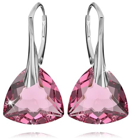 Ohrringe Silber 925 Hängend für Damen Ohrhänger Hängeohrringe mit Triangel Kristallen Dreieck Stein 12 Geburtsstein Schmuck für Sie Ohrringe Mädchen Geschenk Muttertag (07-Juli - Rose)