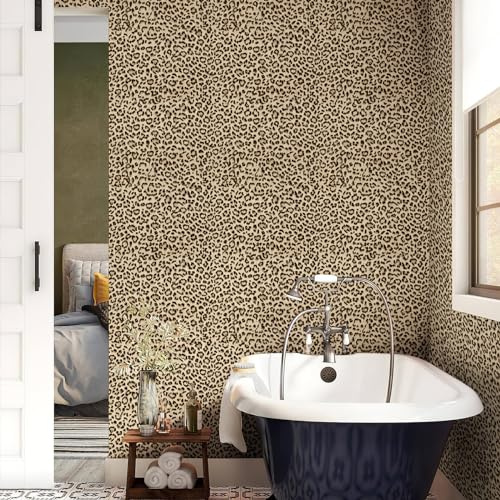 Simon&Siff Leopard Print Peel and Stick Wallpaper 17.3x400 Black/Brown Removable Wallpaper Renter Friendly Waterproof Contact Paper for Bedroom Bathroom Living Room Cabinet