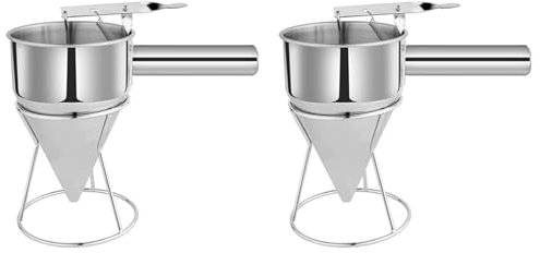 LIGUSTRUM 2 x Stainless Steel Pancake Dough Dispenser, Funnel Dispenser with Stand, Baking Tool for Cakes, Pancakes, Cupcakes, Baked