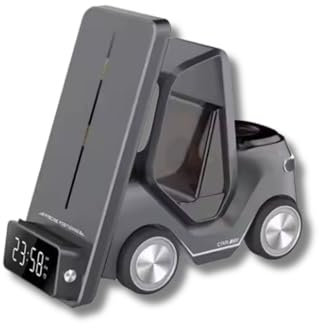 ESTACION Carga INALAMBRICA | Cargador | Soporte Wireless de Carga | Android | Móvil – Reloj - Auriculares| Multifunción | Reloj-Alarma-Luz |Soporte| Pantalla Digital | Ajuste automático| (Gris)