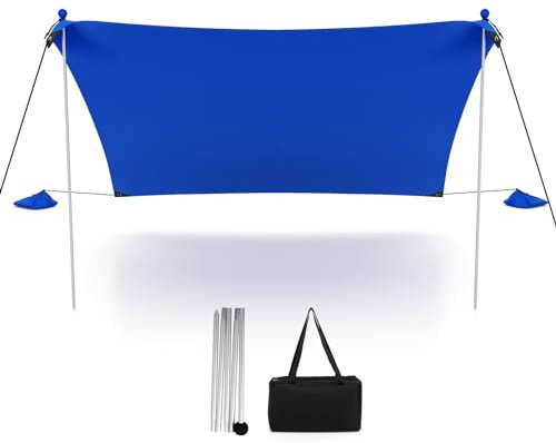 COSTWAY Tenda da Spiaggia Portatile, Tenda Protezione dai Raggi UV, con 4 Sacchetti di Sabbia, Borsa per il Trasporto, Parasole per 1-4 Persone, 200 x 200 x 200 cm (Blu)