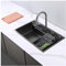 LNXGJJ Evier Multifonction Evier Cuisine 1 Bac avec 3 Robinets à Tirette Tonctionnels, Cascade Lavabo Cuisine 80 * 50 CM Evier Inox avec Lave-gobelet, Evier Cuisine 1 Bac avec Egouttoir