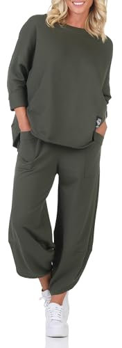 simaranda Damen Jogginganzug, Zweiteiler für Freizeit und Sport, Trainingsanzug, Hausanzug mit Hoodie und Hose 6172 (DE/NL/SE/PL, Numerisch, 36, 42, Regular, Regular, Oliv)