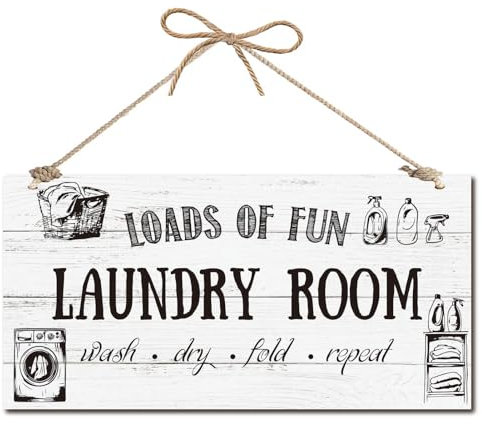 CREATCABIN Letrero Colgante Madera Lavandería Letrero Lavandería Decoración Puerta Delantera Letrero Rústico Madera Colgar En Pared Placa Decorativa Cordel Fondo Porche 30x15cm-Loads