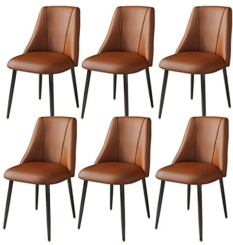 Mid Century Moderne Esszimmerstühle 6er Set mit PU-Kissen Rückenlehne Stilvolle Küchenstühle mit Metallbeinen (Braun)