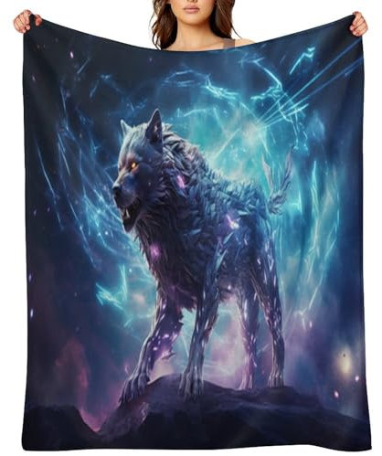AASKYT 3D Wolf Kinder Flanelldecke Weich Warme Wohndecke Kuscheldecken mit Tierische Motiv Decke für Erwachsene Kinder (1,100x130cm)