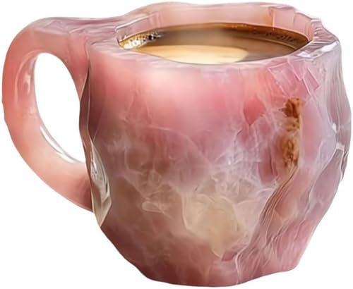 Tasses à café en cristal minéral 3D, tasse à café en cristal minéral multicolore, tasse à café en cristal d'agate, tasse en cristal d'onyx naturel, cadeau élégant pour la maison et le bureau (rose)