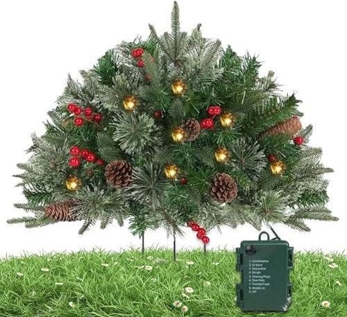 Gdiojnfg Christmas Planter Filler Outdoor,16Inch Pre-lit Tree With Stand - 50 LED Lights, Outdoor Light Up Planter Filler, Battery Operated Holiday Home Decor