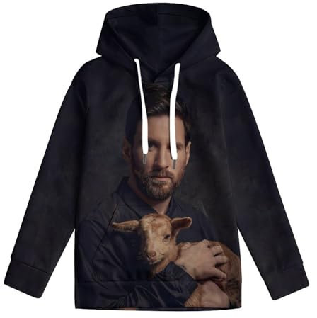 BXLASHJEO Messi Pullover Für Kinder - Fußball 3D Drucken Kostüm Für Kinder Kleidung - Geschenk Für Sohn Enkel Neffen 10-12Y