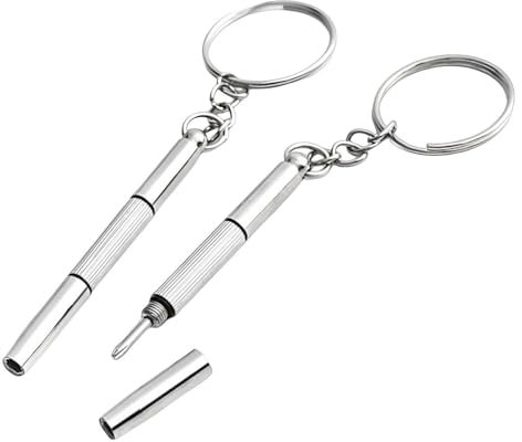 DAZISEN 2 PCS Multifunction Screwdriver - 3 in 1 Screwdriver Stainless Steel Glasses Screwdriver Jewelry Watch Screwdriver Keychain Mini Screwdriver Portable Micro Screwdriver Repair Tool (Silver)