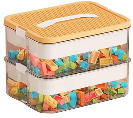 Keyacht Boite Rangement pour Lego Boîte de rangement pour enfant avec couvercle Boîte de rangement empilable (Double Couche Orange)