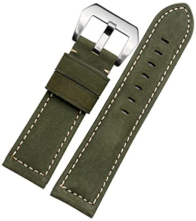 HSPTR 20mm 22 mm 24 mm 26 mm echter Leder Retro Man Uhrenband für Panerai PAM111 441 Kaufmanns -Wachband -Handgelenksgurt(Army Green silver,24mm)
