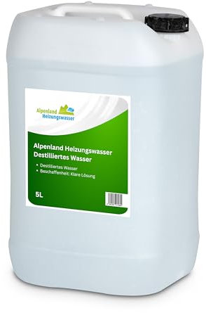 Alpenland Destilliertes Wasser | 5 Liter | Destilliertes Wasser für medizinische Zwecke, Labor & Aquaristik | Osmosewasser Alternative | Kalkfreies Wassser für Bügeleisen, CPAP-Geräte & Kosmetik