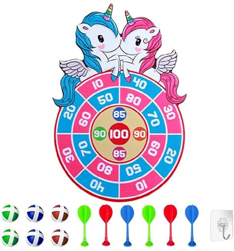 YJSDDNTY Dartscheibe Kinder, Dartscheibe SpielzeugEinhorn Spielzeug Faltbares, Einhorn Spielzeug Dartscheibe mit 6 Bällen,geeignet für Indoor und Outdoor Wurfspiel Kinder- 43 cm