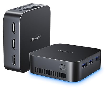 Blackview MP80 Mini PC Intel Alder Lake N95 (jusqu'à 3,4 GHz) 16 Go DDR5, 512 Go, Triple écran 4K@60HZ UHD, 2 x RJ45, HDMI, DP, Double WiFi, Mini Ordinateur de Bureau pour Bureau et école