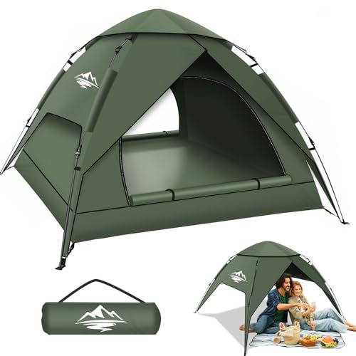 Camping Zelt, Automatisches 2 Personen Doppellagiges Camping Zelt Pop Up, Wasserdicht & Winddicht Campingzelt DREI Schicht Kuppelzelt, Große 3 Jahreszeiten Zelte für Trekking, Familien