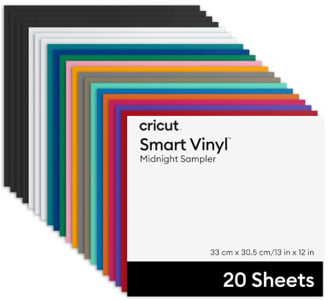 Cricut Smart Vinyl™ Permanent Adhesive Vinyl, no Cutting mat, Midnight Pack, 33 cm x 30.5 cm (13 in x 12 in), 20 pcs